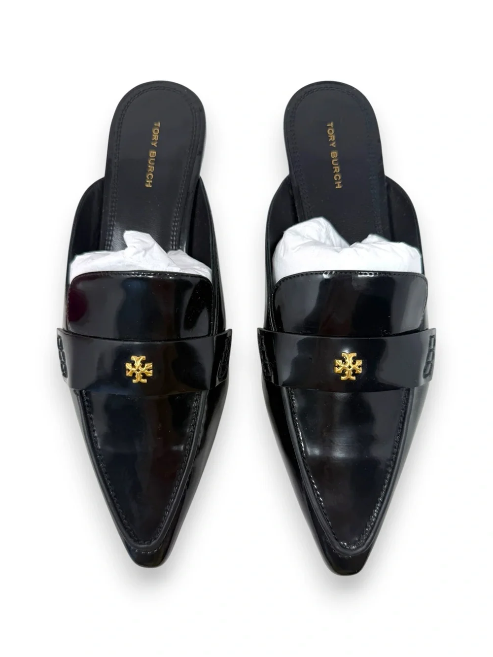 NWT Tory Burch Pointed Backless Loafers Perfect Black Patent Leather 7.5 Women’s